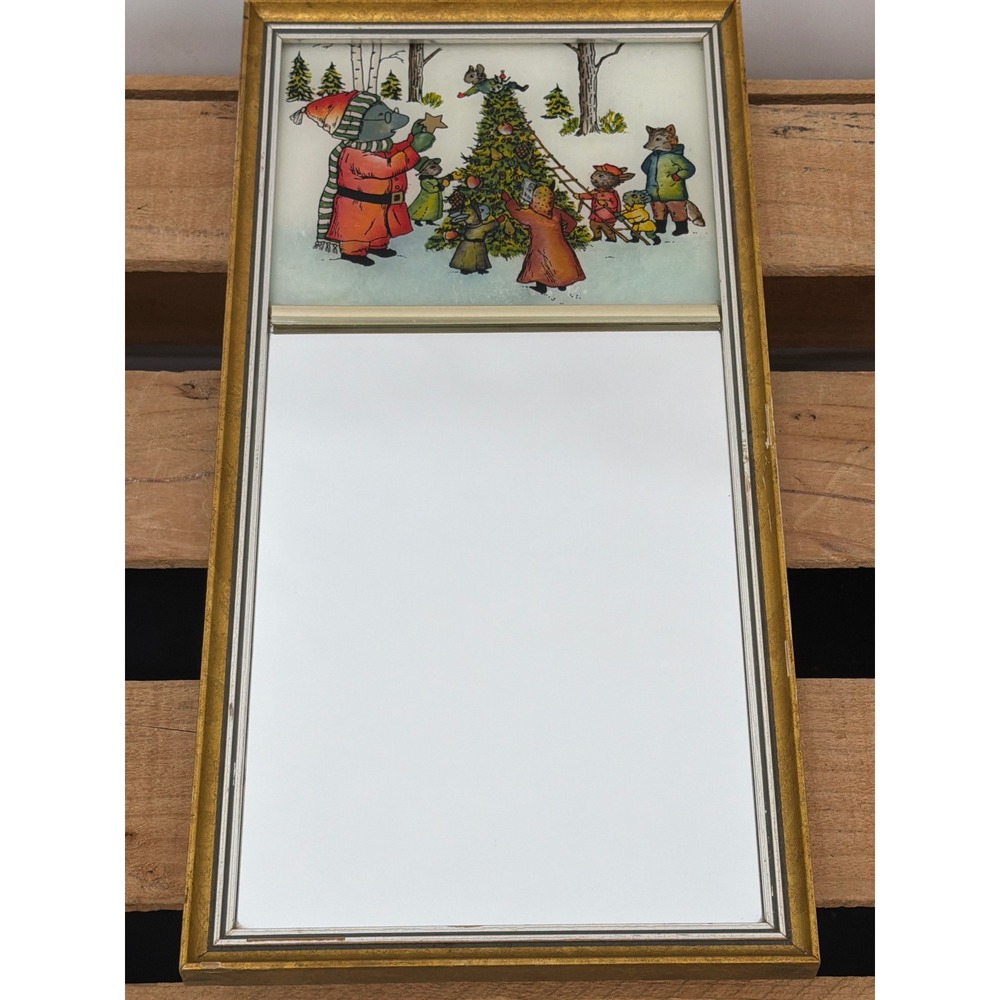 Eglomise Designs of Boston Reverse Glass Painted Christmas Mirror Animal‎ Scene